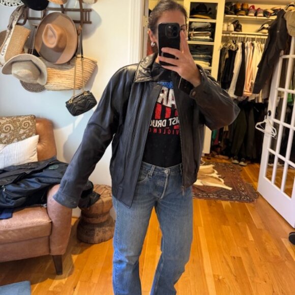 Towne by London Fog Vintage Leather Bomber Jacket - Picture 1 of 7